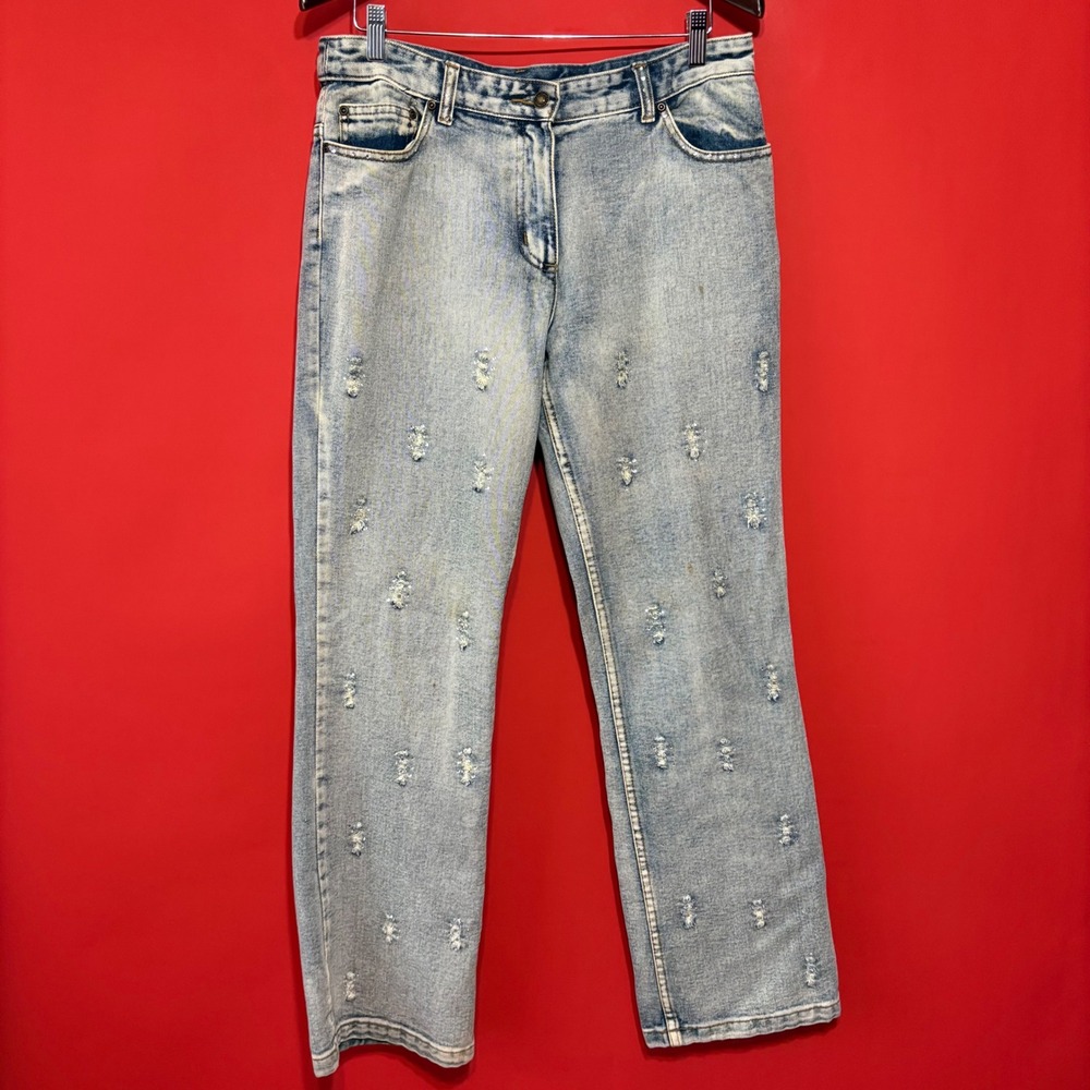 Jeanology‎ Collection Women's Blue Embellished Distressed Denim Jeans